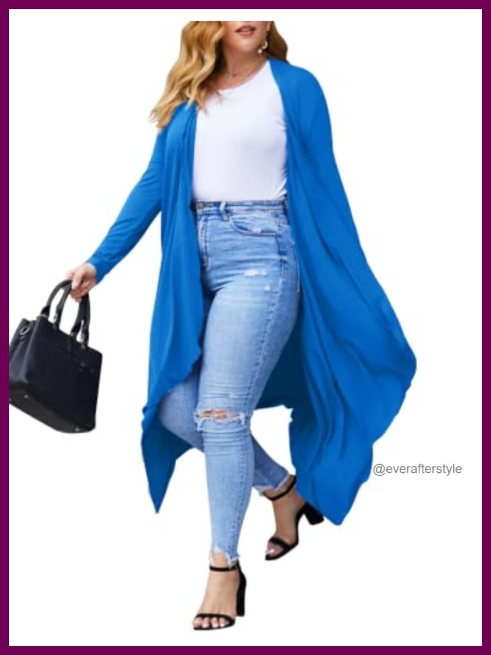 Women's Plus Size Long Sleeve Open Front Duster Cardigan Maxi Length